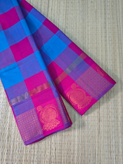 Kandangi Checks-Sky blue with reddish pink- KC124