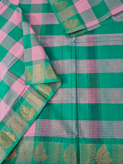 Kandangi Checks -Green mixed baby pink - KC130
