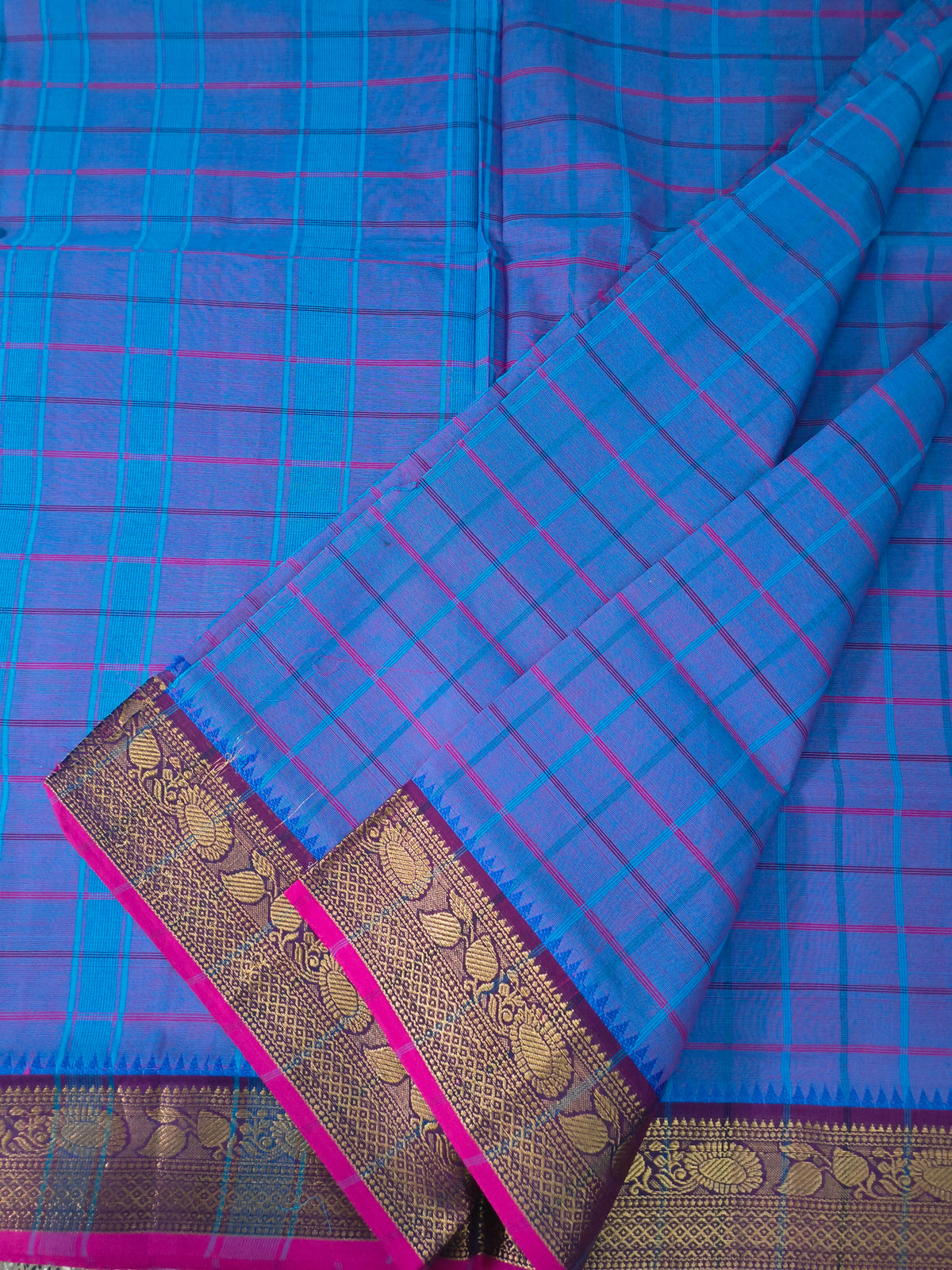 Kandangi Checks -Blue mixed pink - KC131