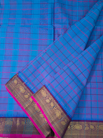 Kandangi Checks -Blue mixed pink - KC131