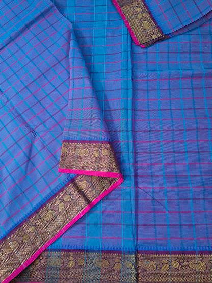 Kandangi Checks -Blue mixed pink - KC131