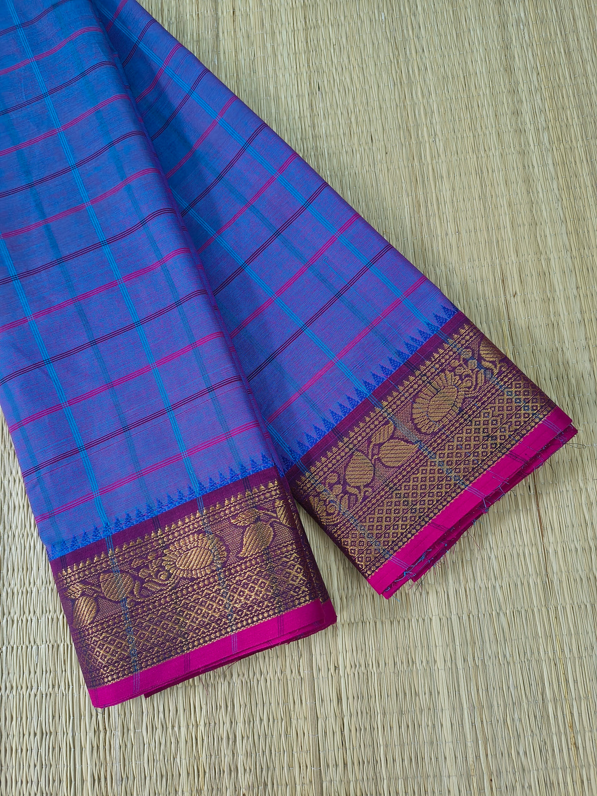 Kandangi Checks -Blue mixed pink - KC131