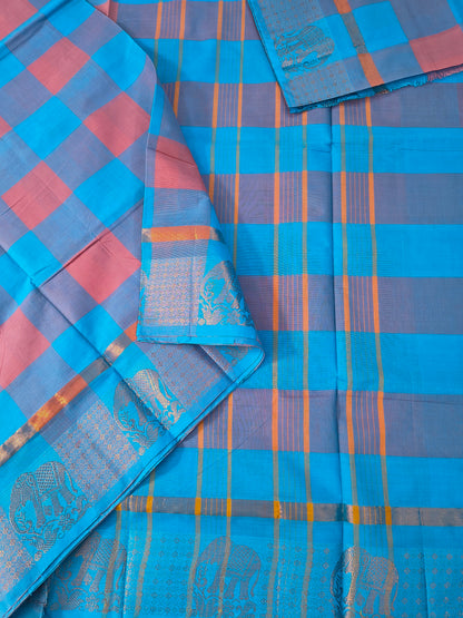 Kandangi Checks -sky blue with peach  - KC132