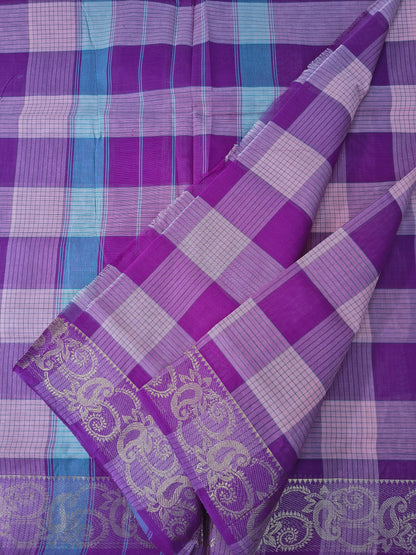 Kandangi Checks -Rich violet purple with lavender pink  - KC133