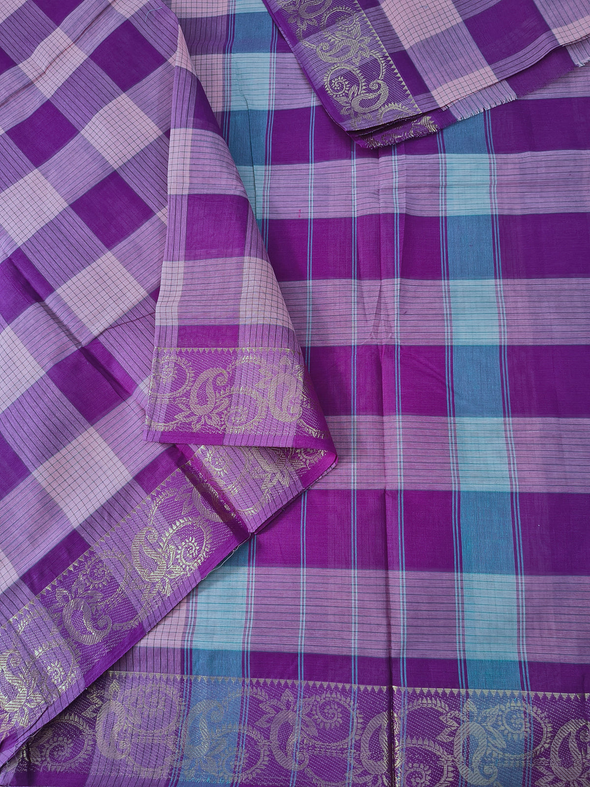 Kandangi Checks -Rich violet purple with lavender pink  - KC133