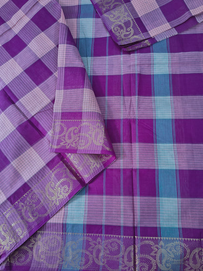 Kandangi Checks -Rich violet purple with lavender pink  - KC133