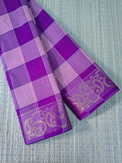 Kandangi Checks -Rich violet purple with lavender pink  - KC133