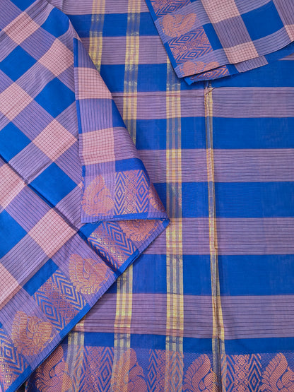Kandangi Checks -Royal Blue with Dusty Rose Pink  - KC134