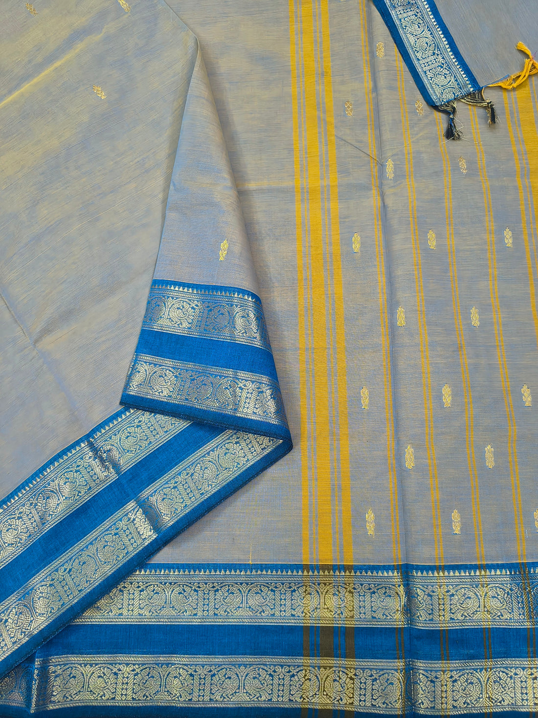 Kanchi Cotton - Festival Fusion -Yellow mixed blue- KCFB248