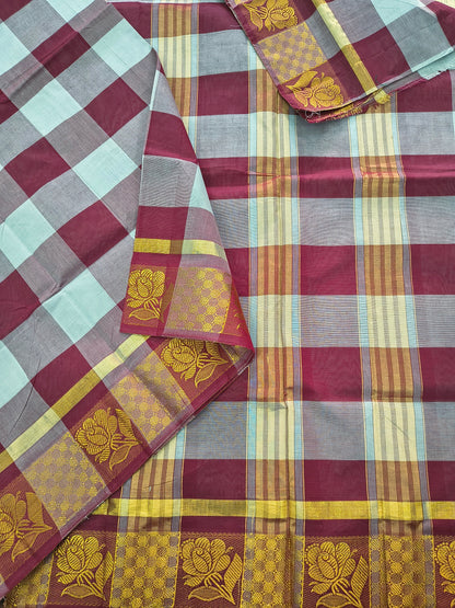 Kandangi Checks-Soft grey with Deep maroon- KC154
