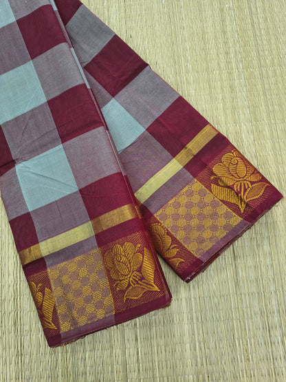 Kandangi Checks-Soft grey with Deep maroon- KC154