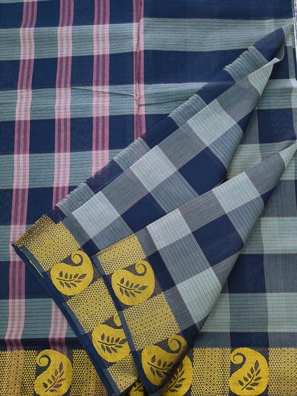 Kandangi Checks-slate grey with navy blue- KC149