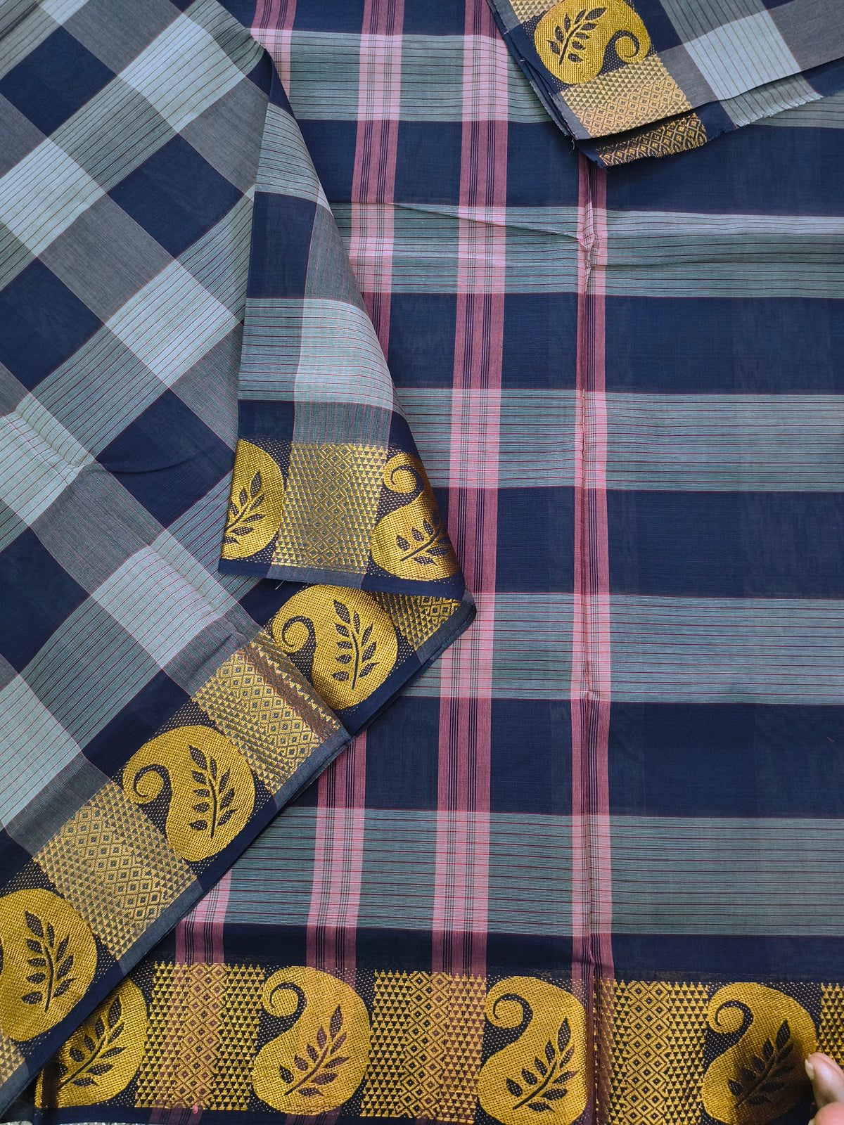 Kandangi Checks-slate grey with navy blue- KC149