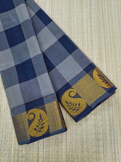 Kandangi Checks-slate grey with navy blue- KC149