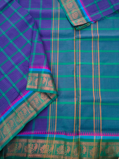 Kandangi Checks-violet with green- KC148