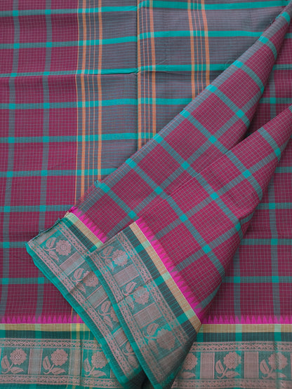 Kandangi Checks-Maroon withgreen- KC147