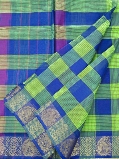 Kandangi Checks- Neon green with violet- KC143