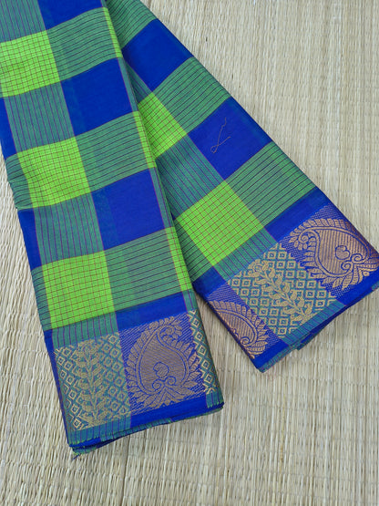 Kandangi Checks- Neon green with violet- KC143