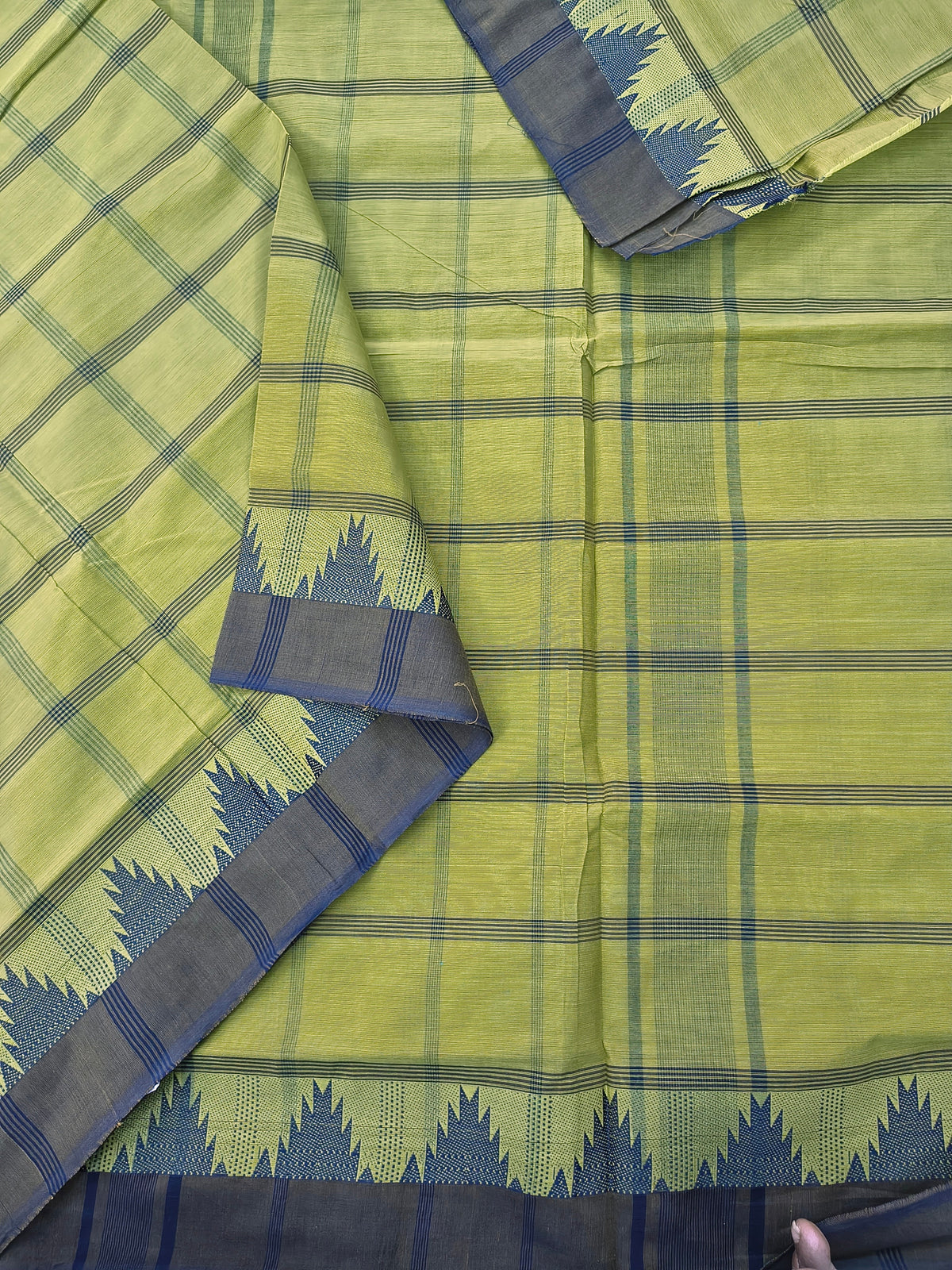 Kandangi Checks-yellowish moss green- KC141