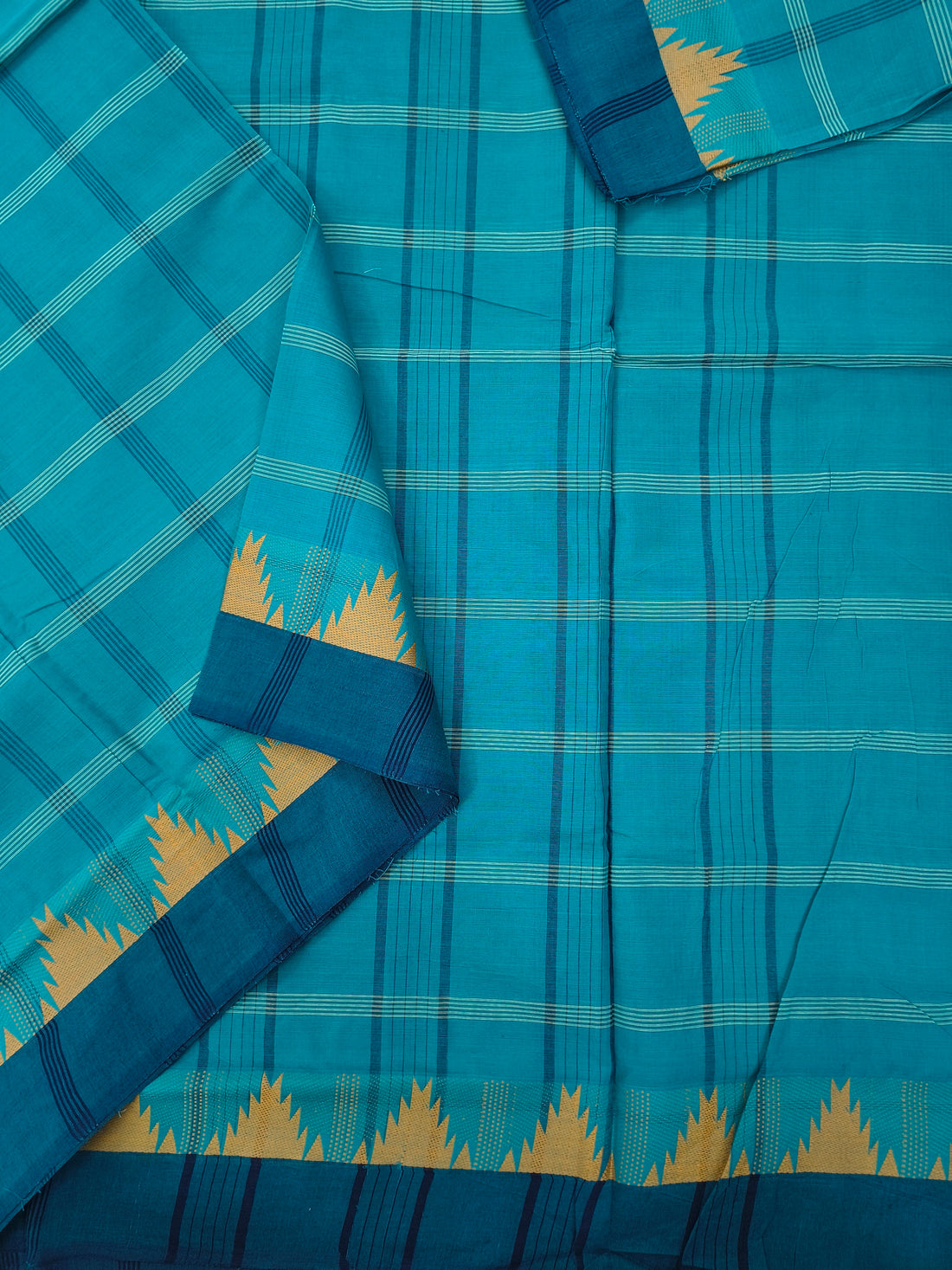 Kandangi Checks-Peacock Teal Blue - KC138