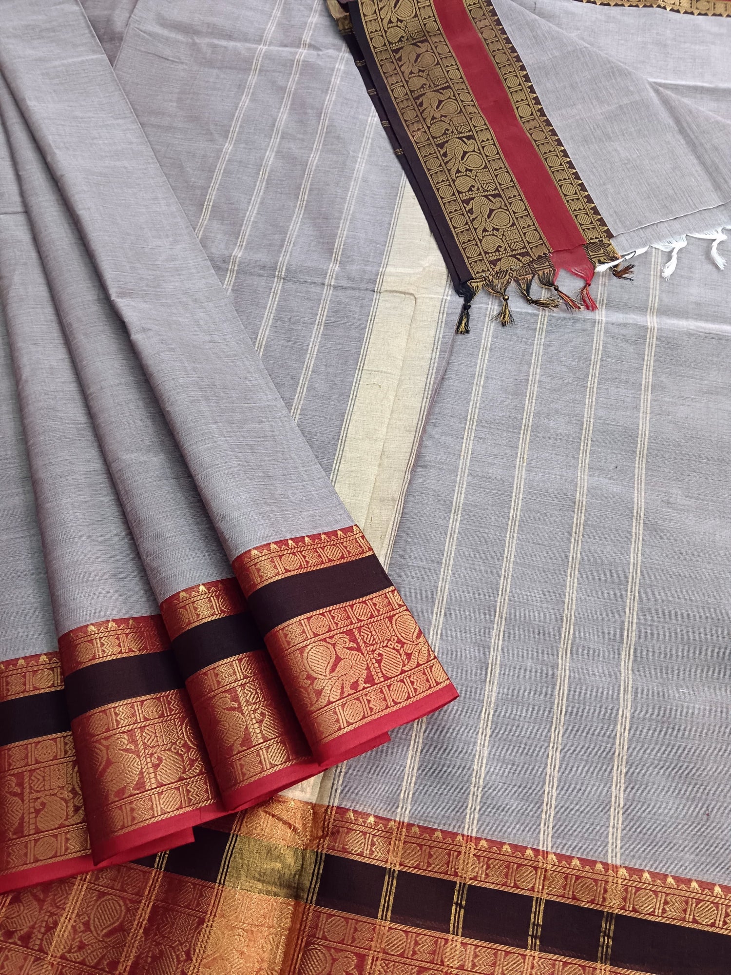 Kanchi Cotton - Festival Fusion -Maroon mixed Greey- KCFP100