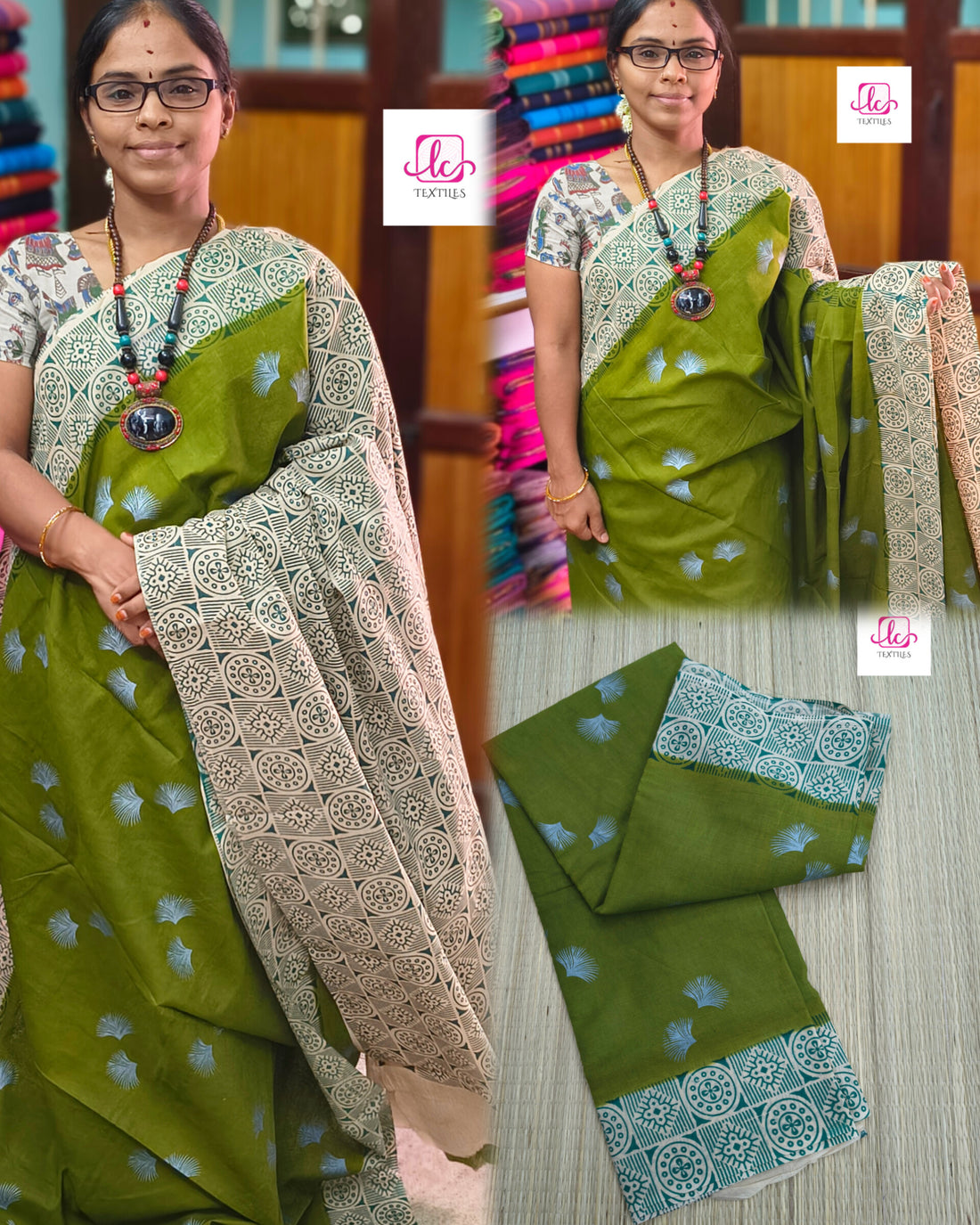 Madurai Sungudi Cotton -olive green- MS51