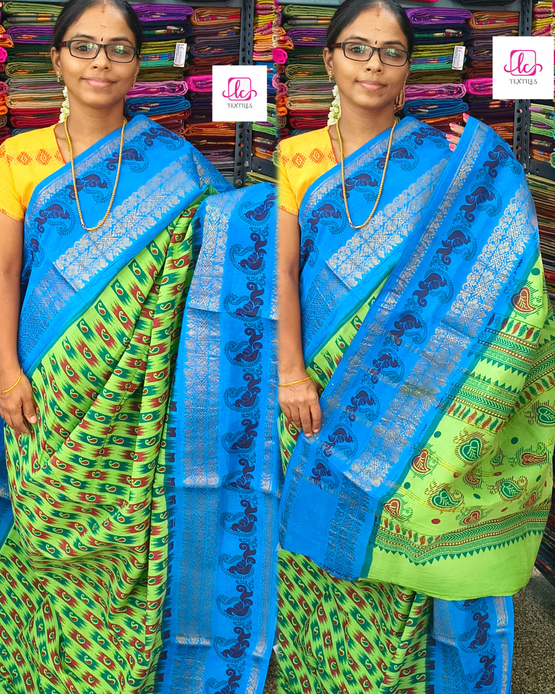 Madurai Sungudi Cotton -Neon green- MS53