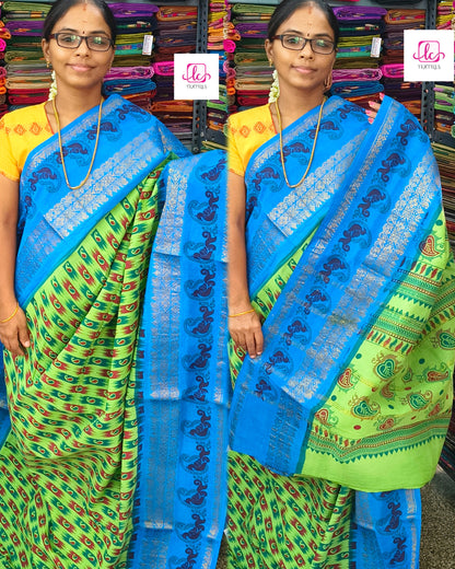 Madurai Sungudi Cotton -Neon green- MS53