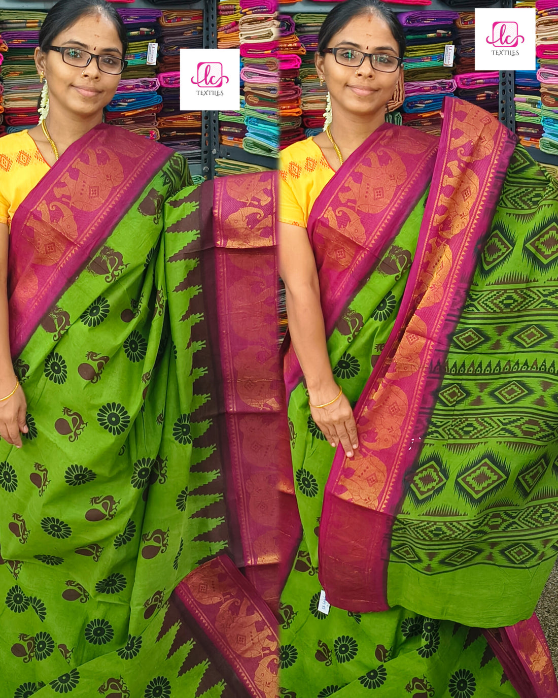 Madurai Sungudi Cotton -Olive green- MS54
