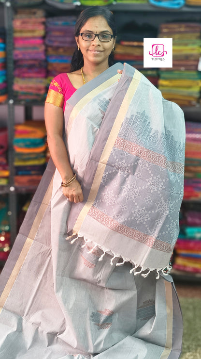 Negamam Cotton Saree - Grey - NC37