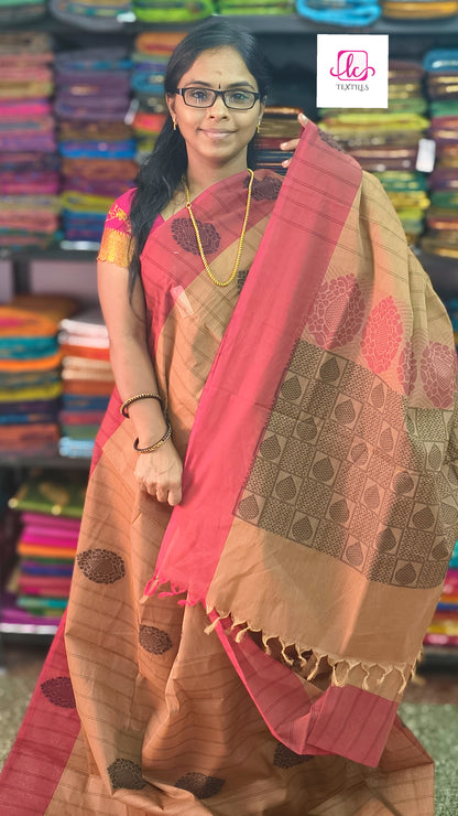 Negamam Cotton Saree - Khaki - NC34