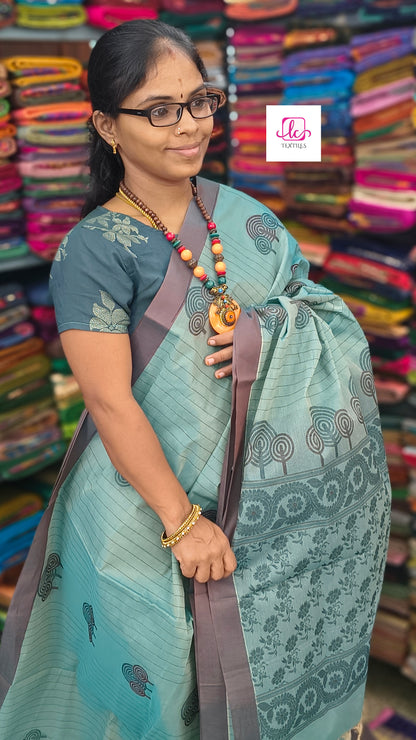 Negamam Cotton Saree - Pastel Blue - NC40
