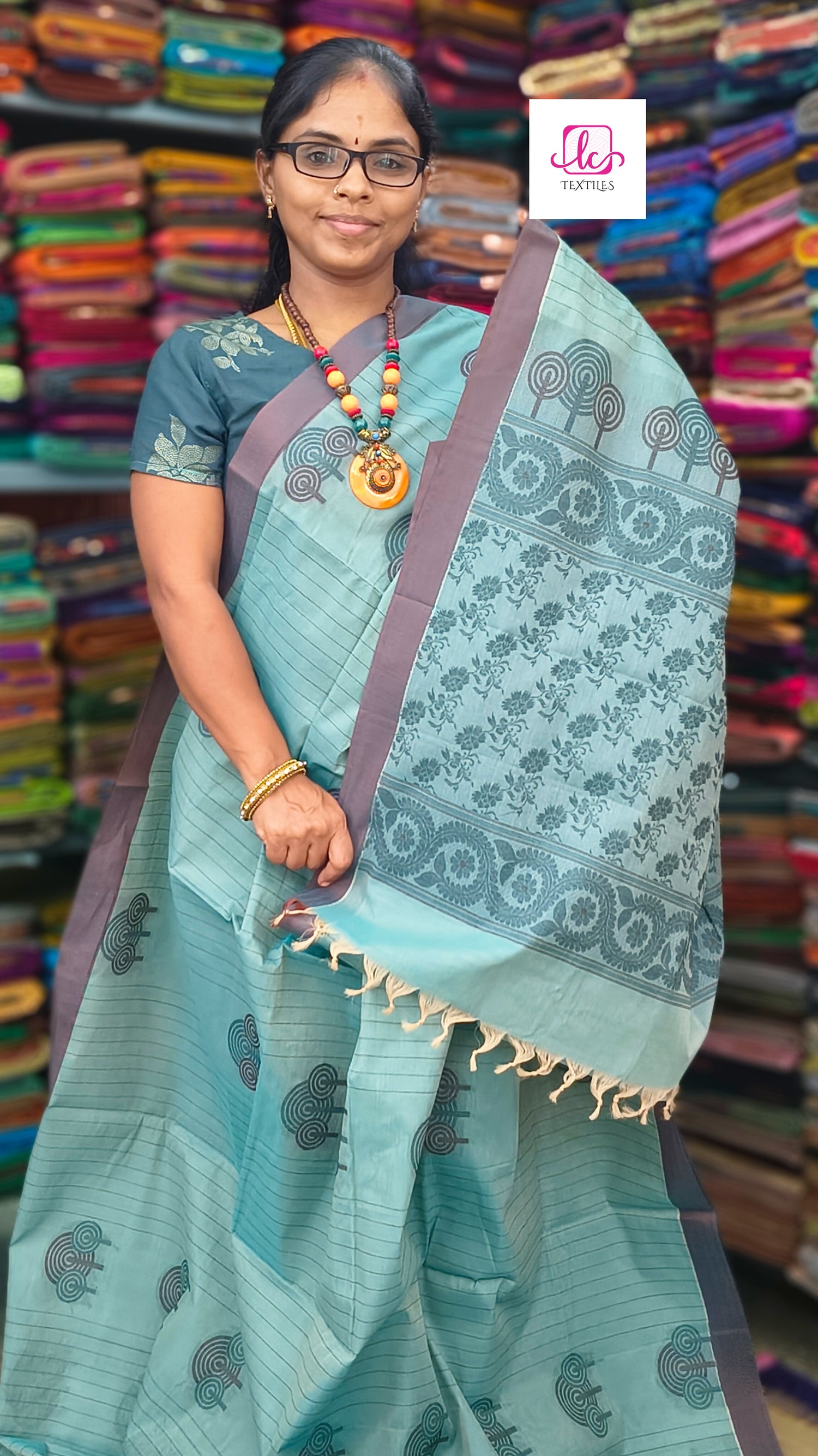 Negamam Cotton Saree - Pastel Blue - NC40
