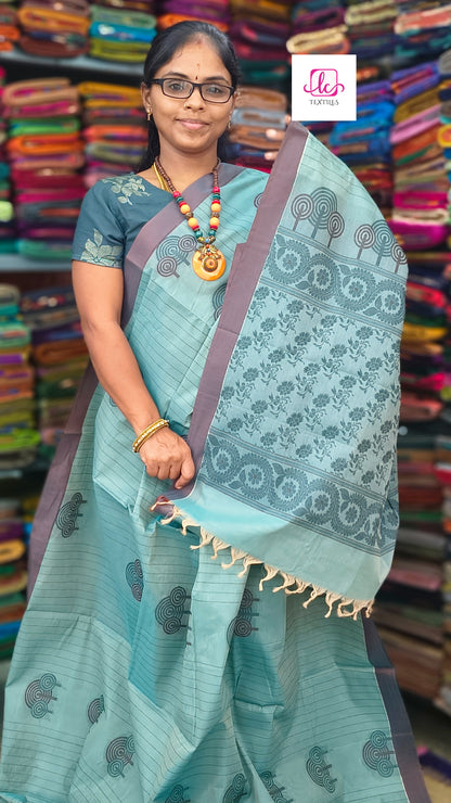 Negamam Cotton Saree - Pastel Blue - NC40