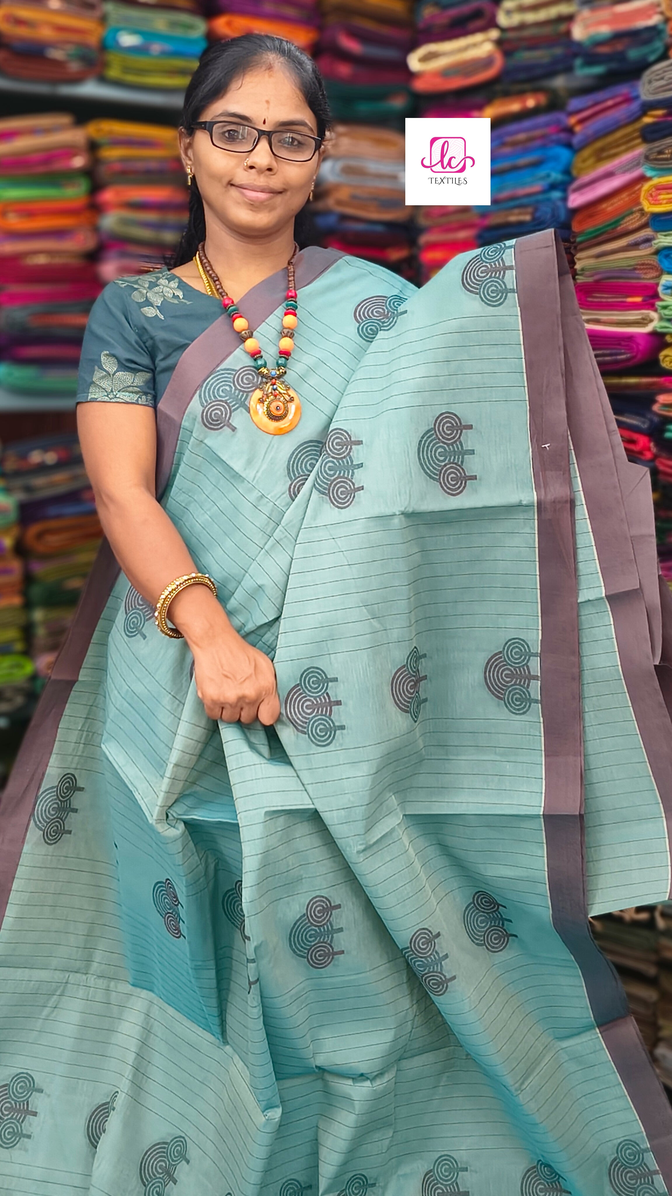 Negamam Cotton Saree - Pastel Blue - NC40