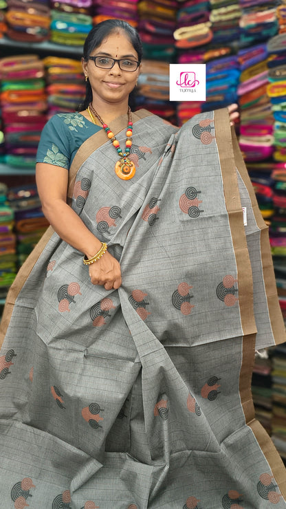 Negamam Cotton Saree - Grey - NC41