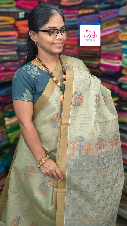 Negamam Cotton Saree - Pastel green  - NC42
