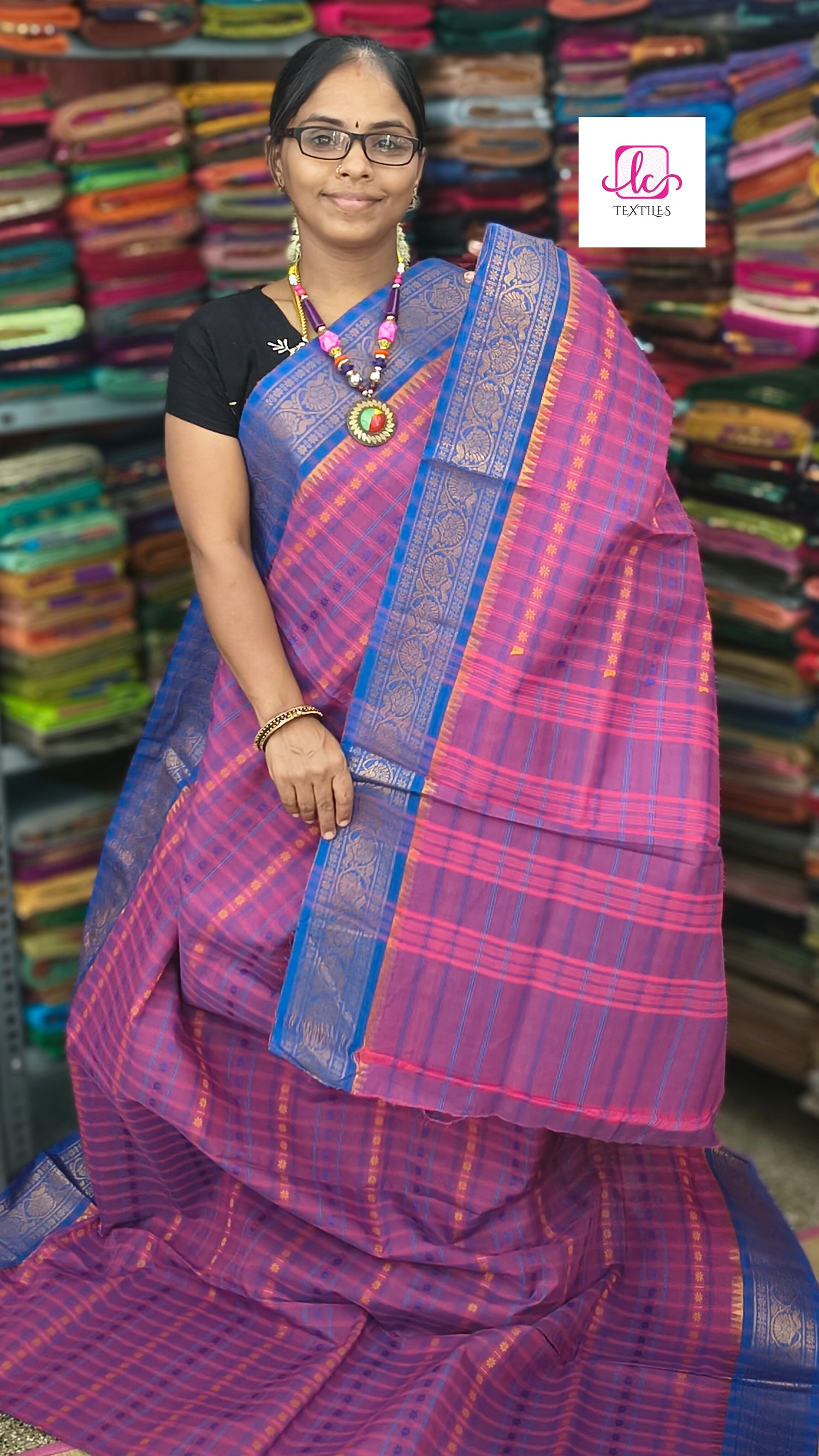 Kanchi Cotton - Festival Fusion-Baby pink mixed blue- KCFABD131