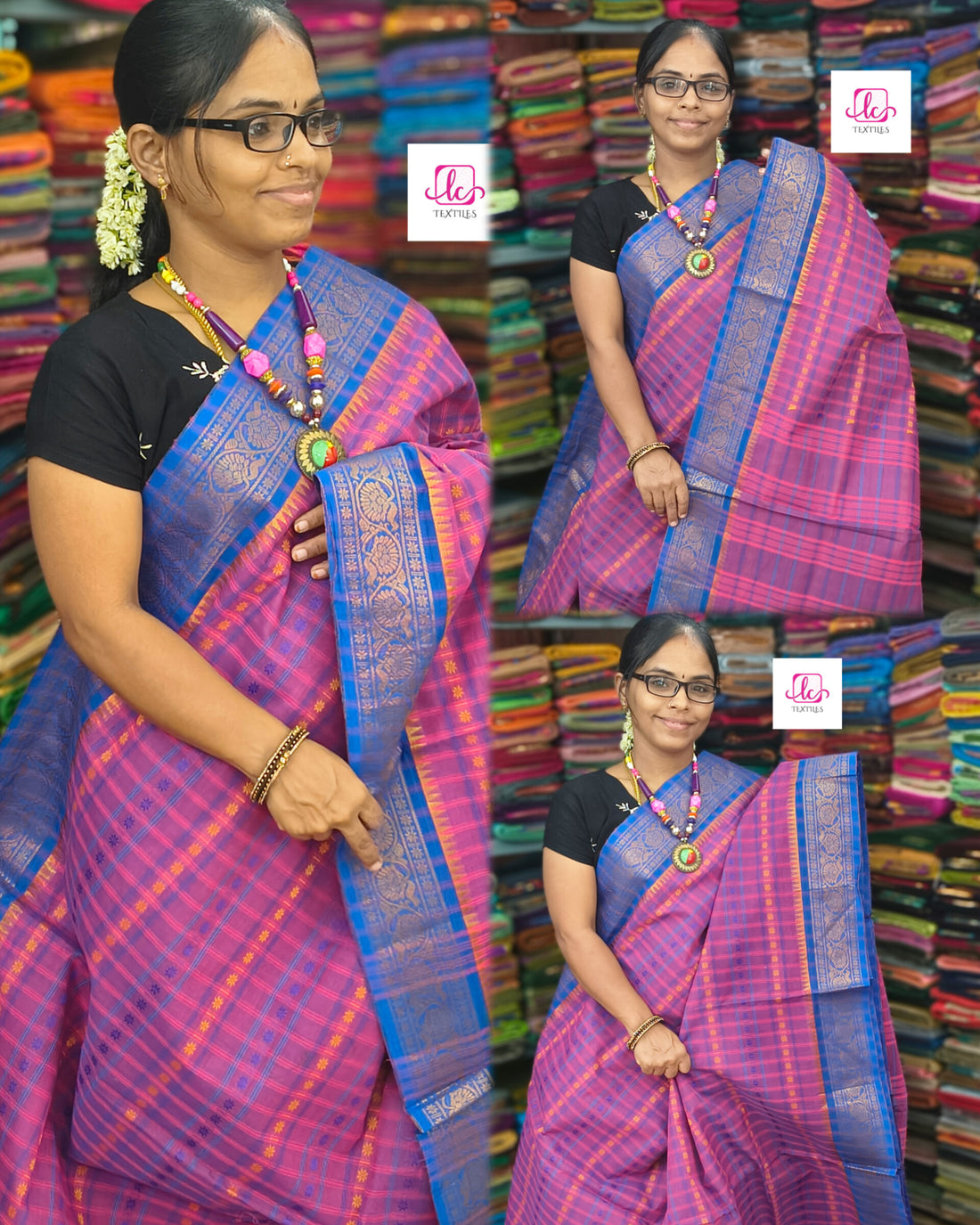 Kanchi Cotton - Festival Fusion-Baby pink mixed blue- KCFABD131