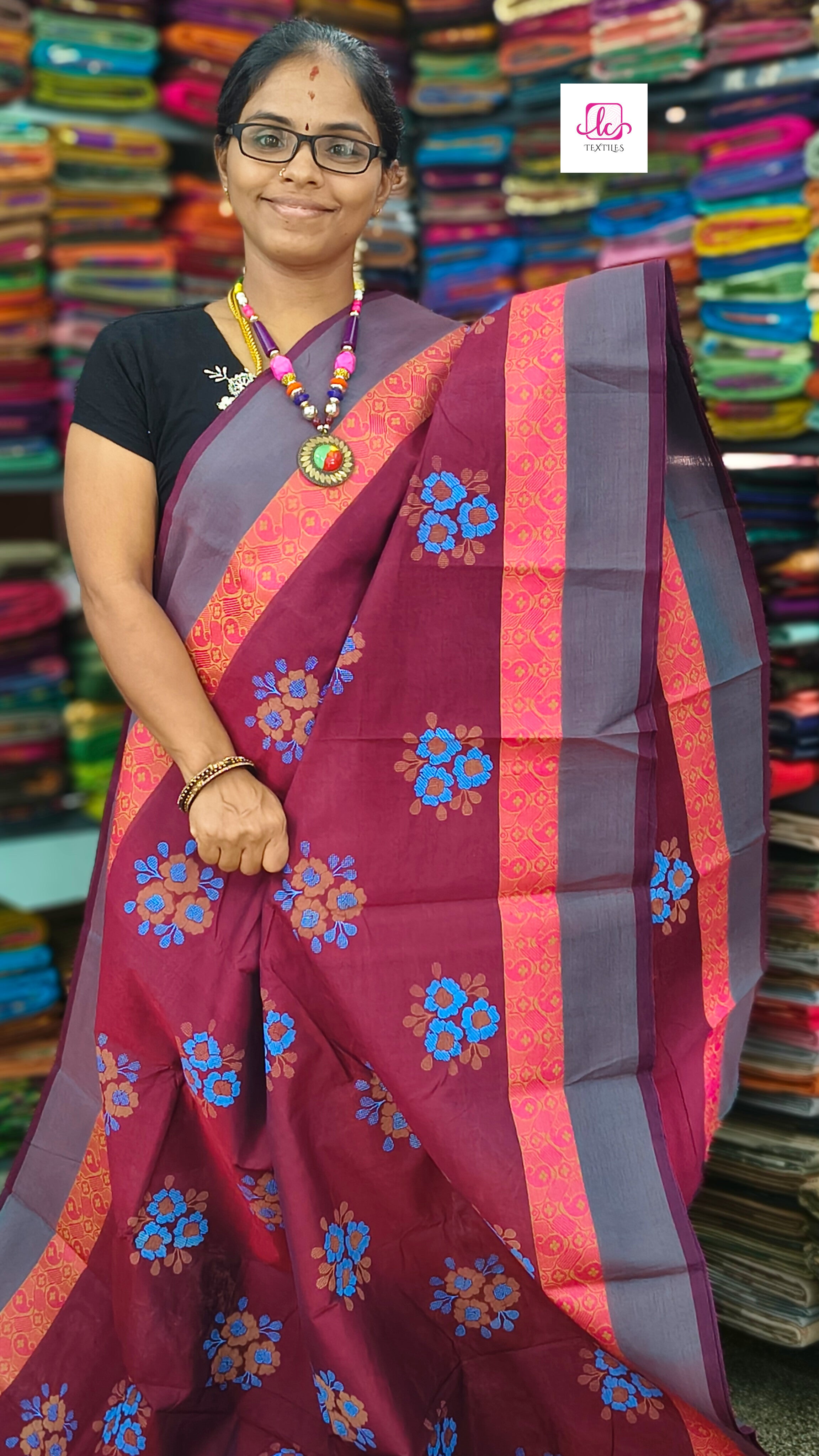 Chettinad Cotton - Printed - Maroon-CPC16