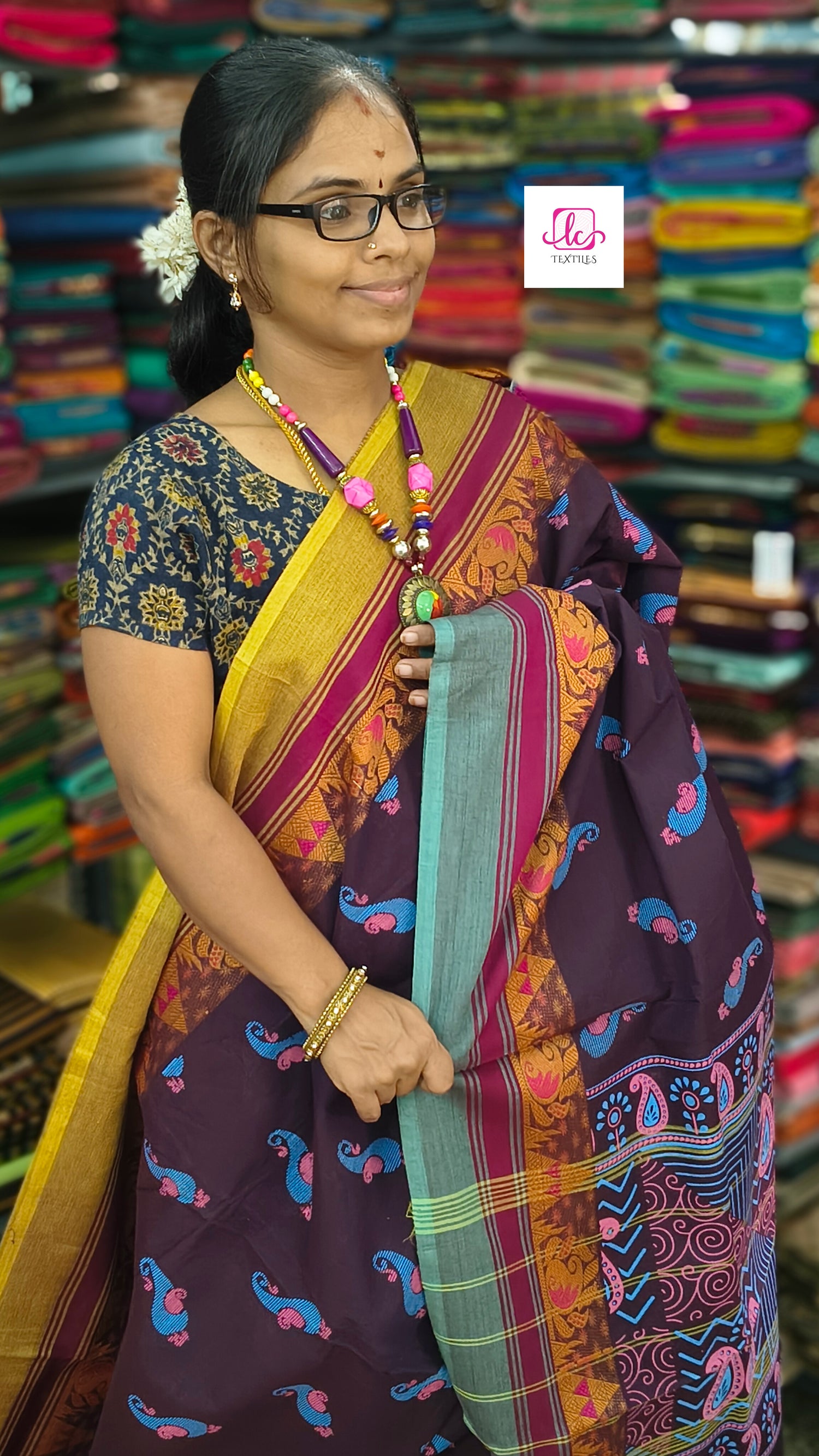 Chettinad Cotton - Printed - Blue mix brown - CPC28