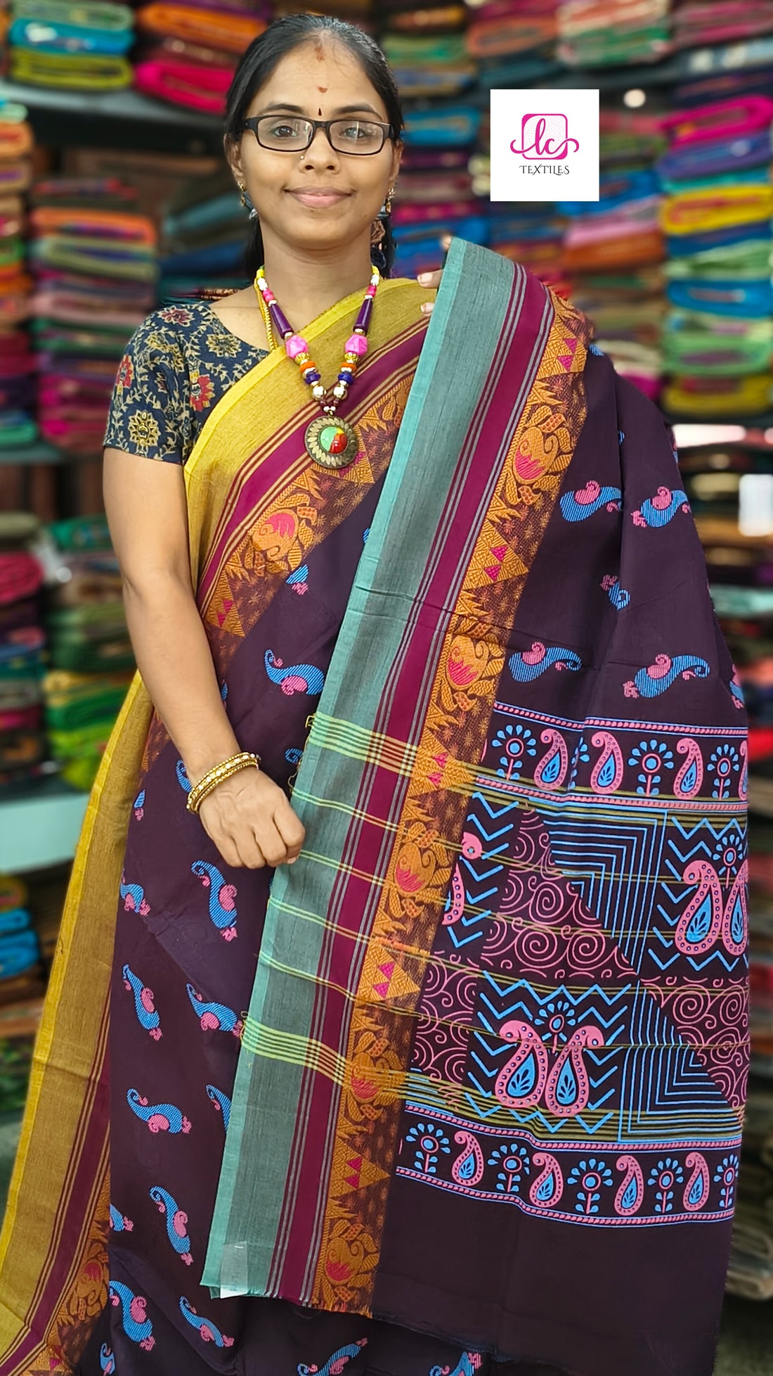 Chettinad Cotton - Printed - Blue mix brown - CPC28