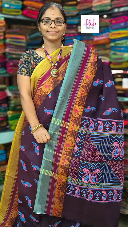 Chettinad Cotton - Printed - Blue mix brown - CPC28