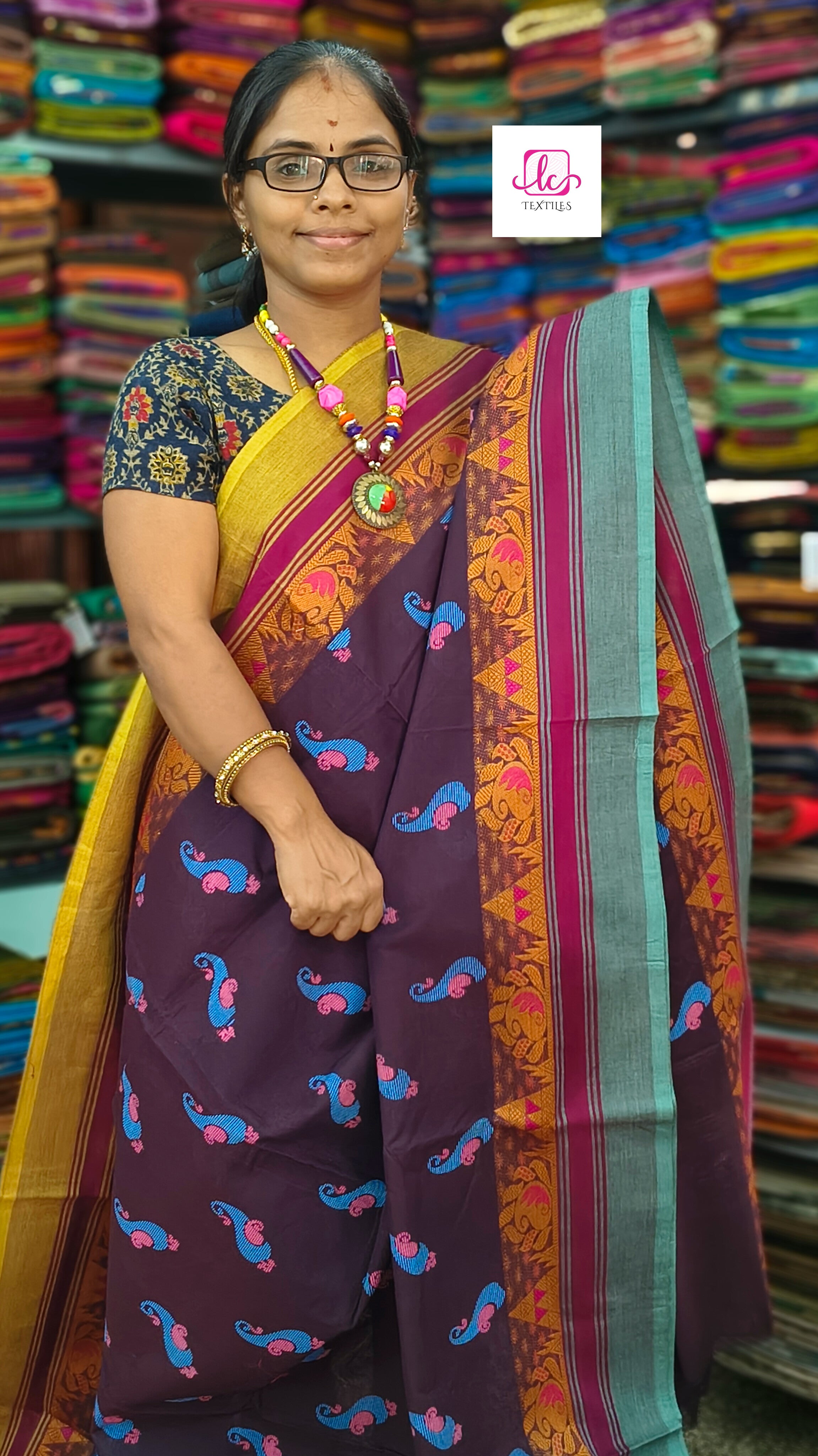 Chettinad Cotton - Printed - Blue mix brown - CPC28