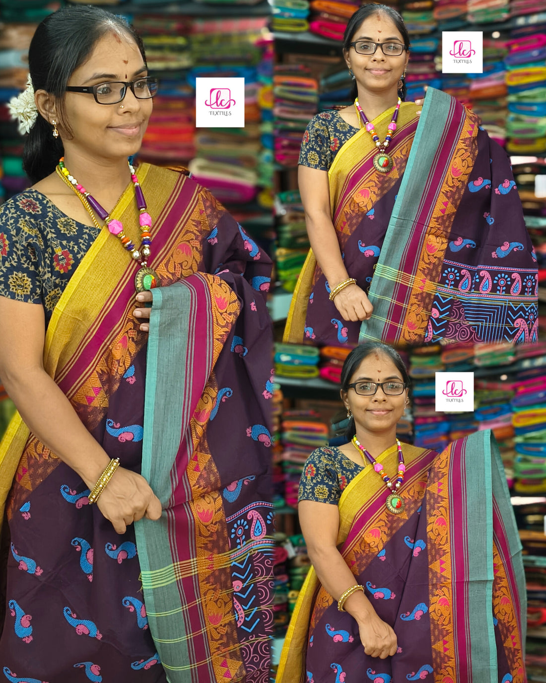 Chettinad Cotton - Printed - Blue mix brown - CPC28
