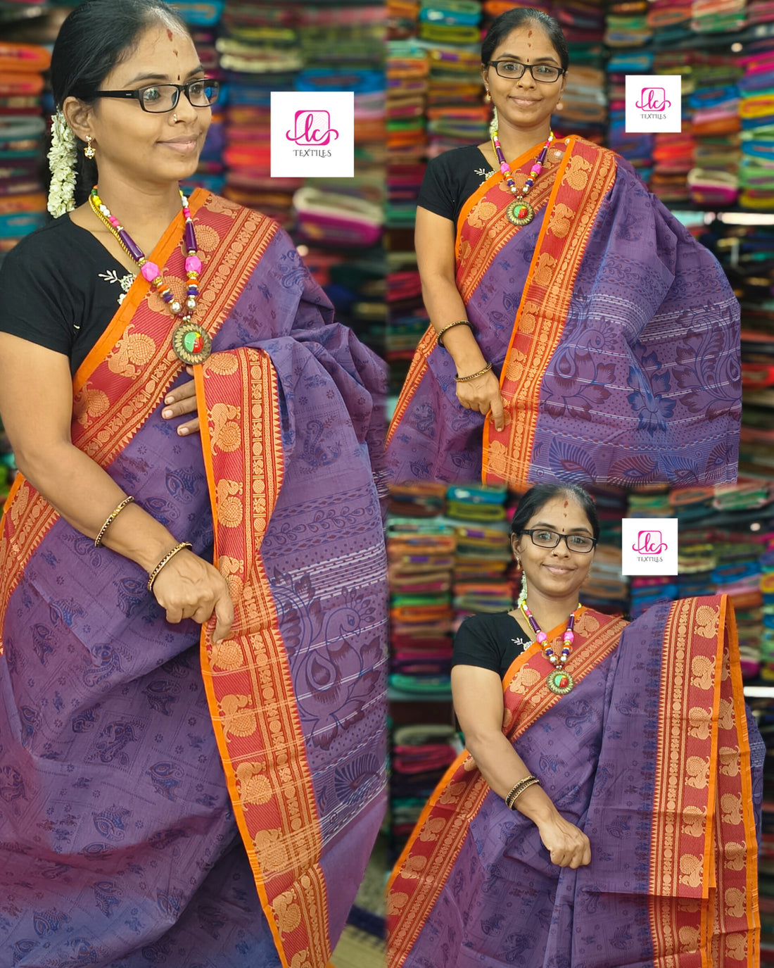 Chettinad Cotton - Printed -Blue mixed maroon dual tone-CPC25