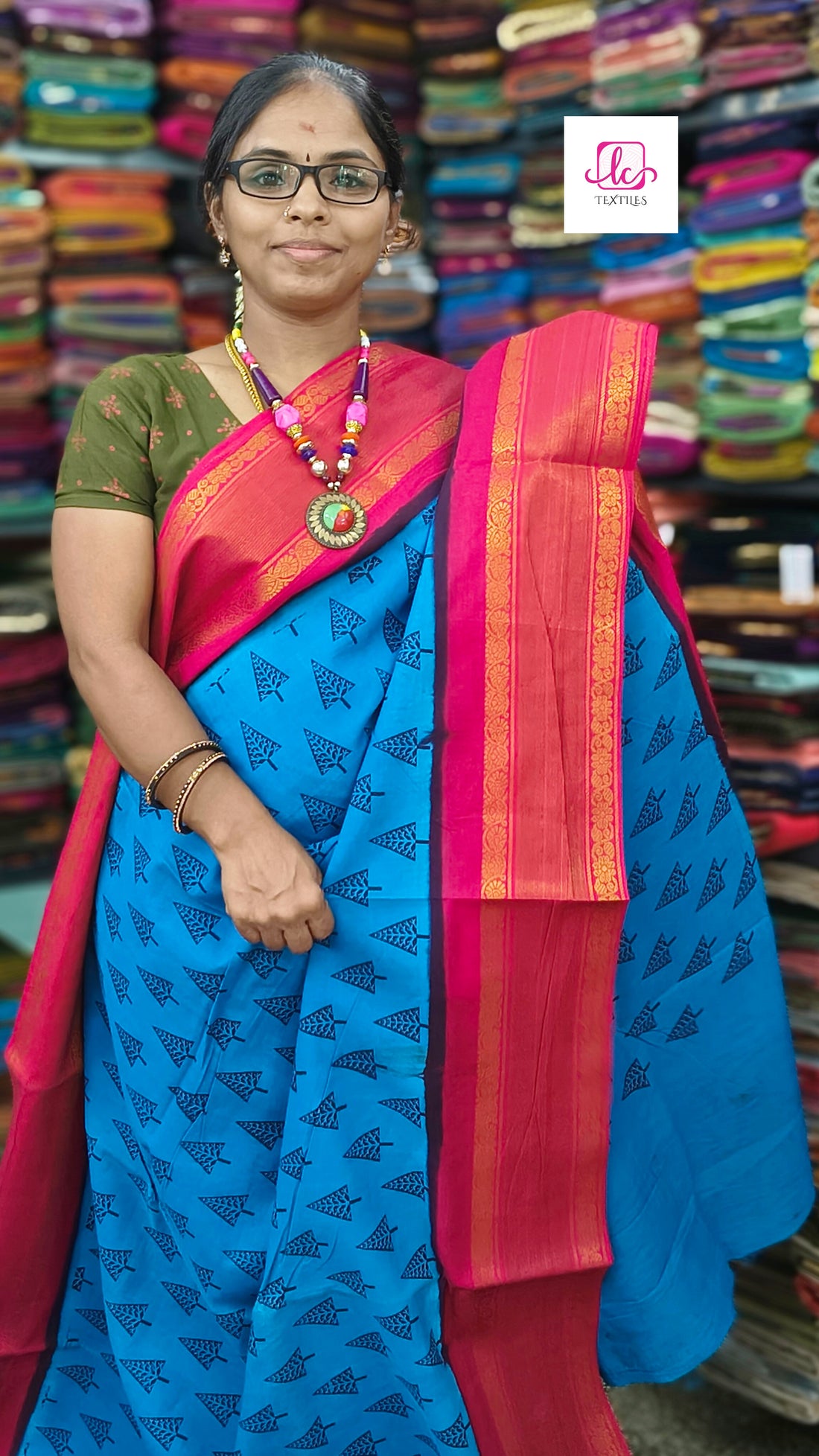 Madurai Sungudi Cotton - Blue- MS61