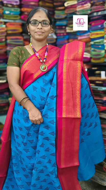 Madurai Sungudi Cotton - Blue- MS61