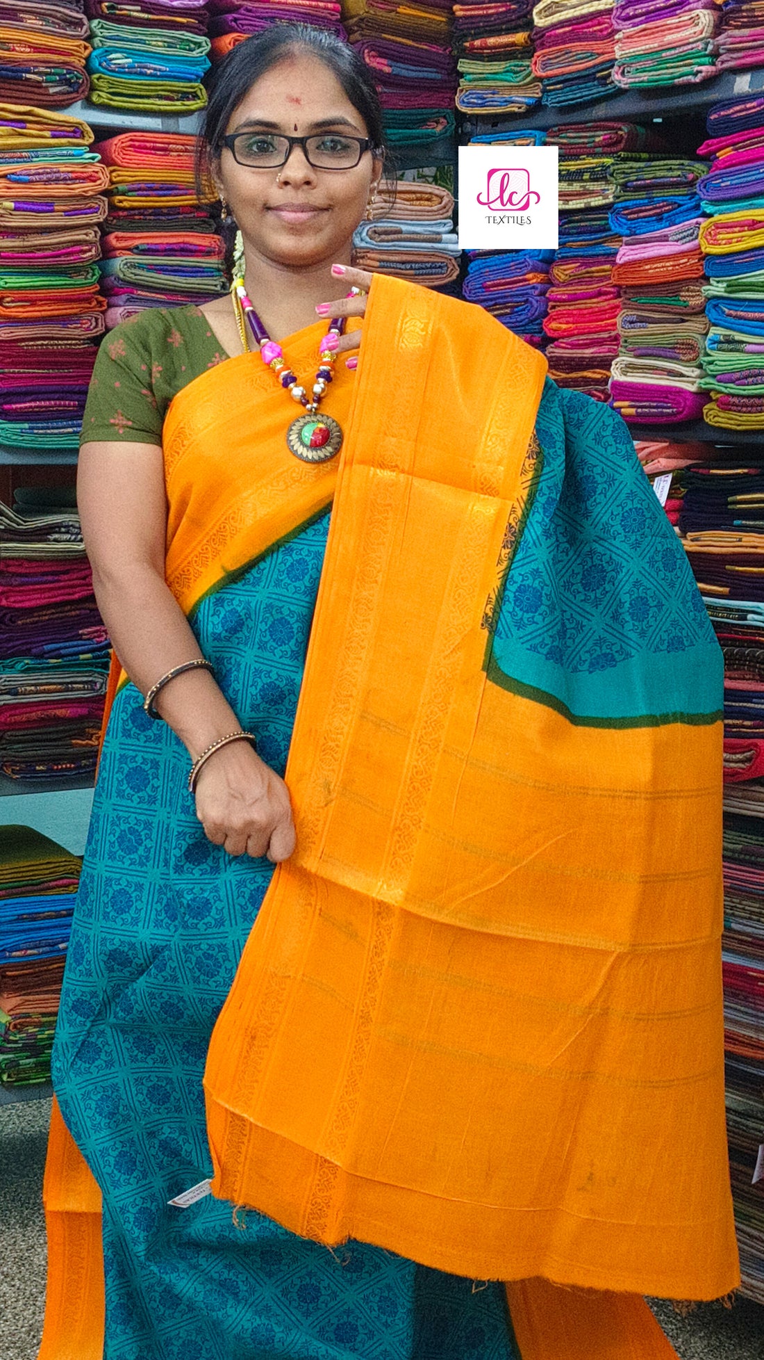 Madurai Sungudi Cotton - Rama green- MS63