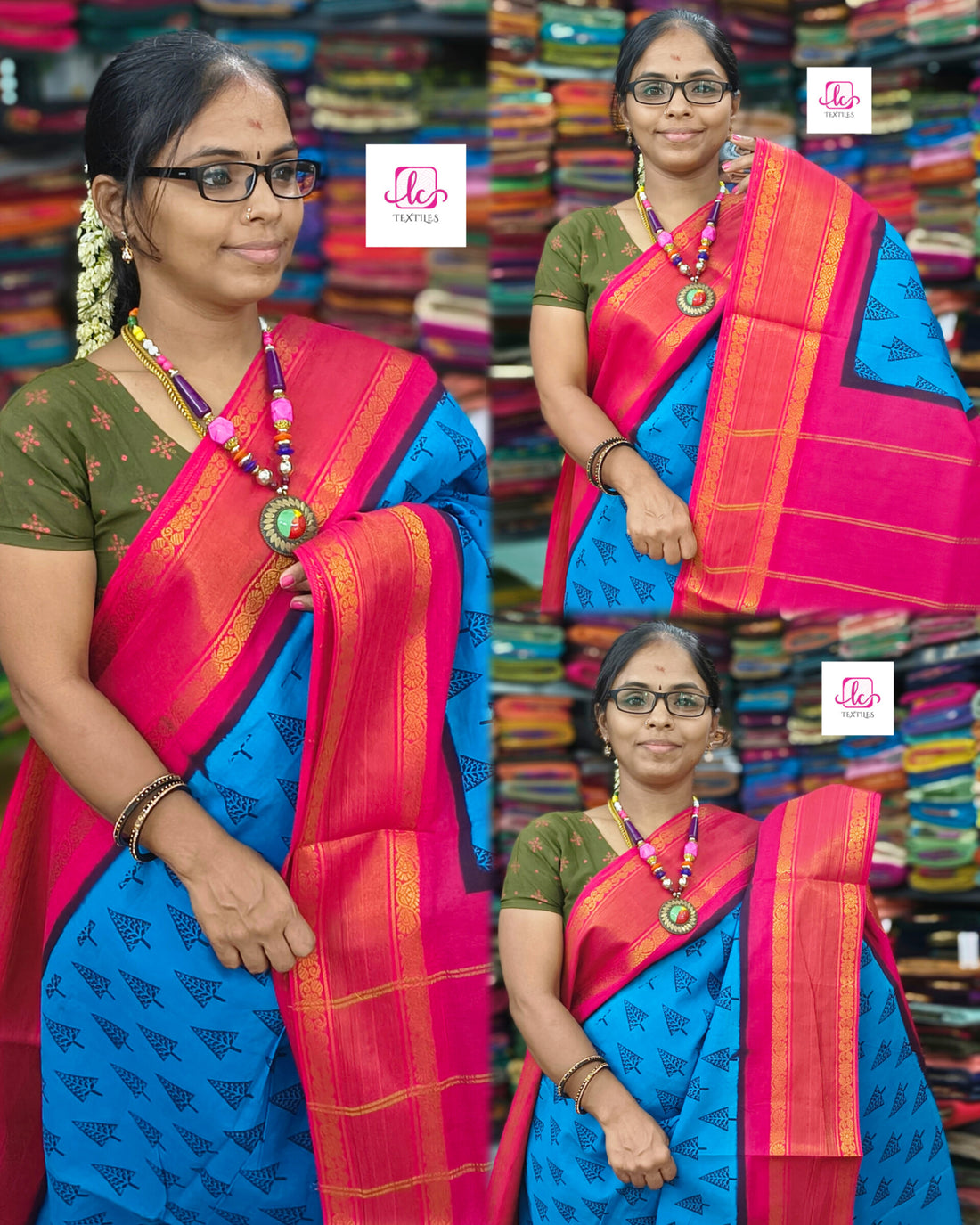 Madurai Sungudi Cotton - Blue- MS61